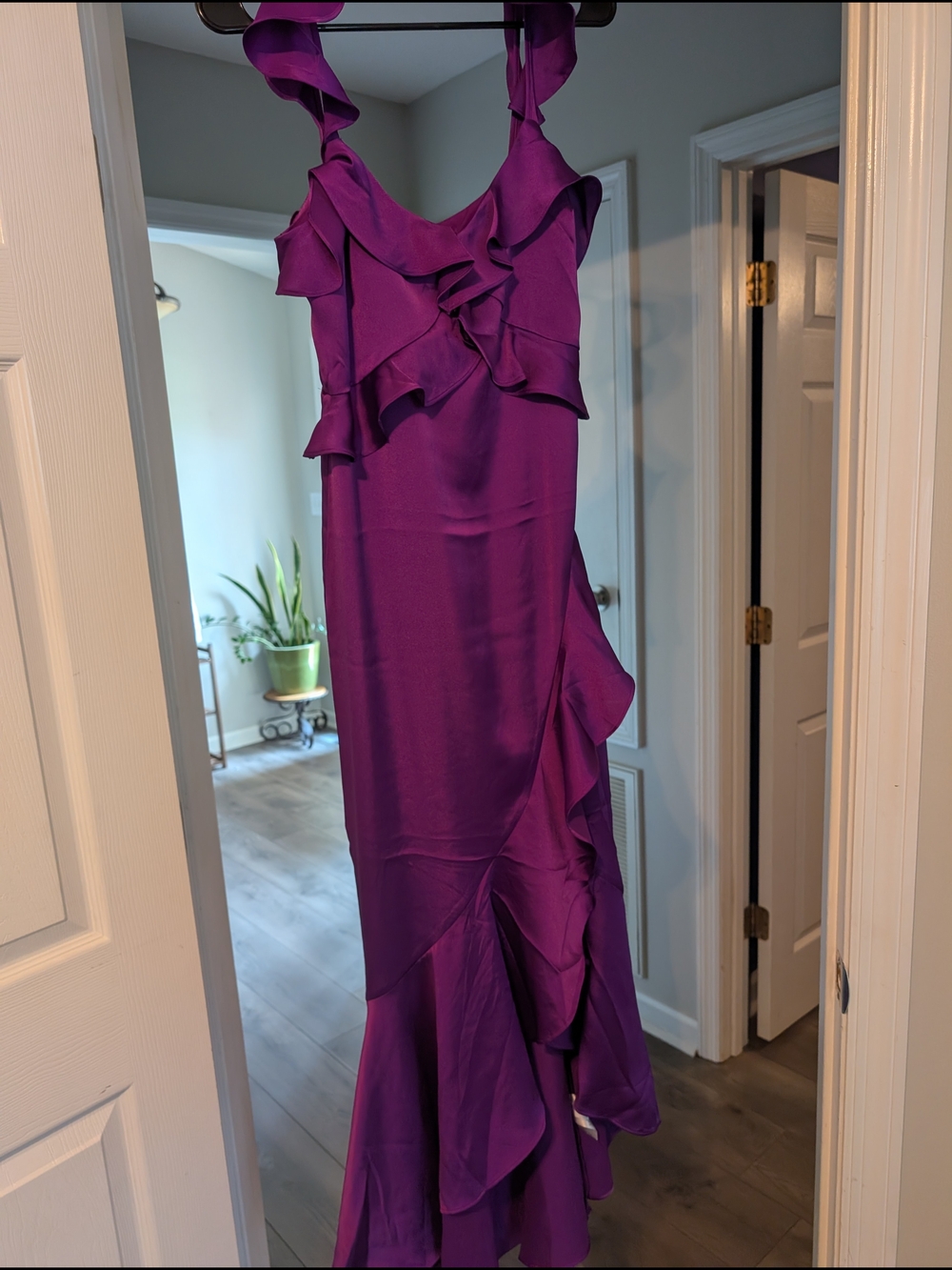 Express Purple Assemettical High Low Ruffled Maxi Dress